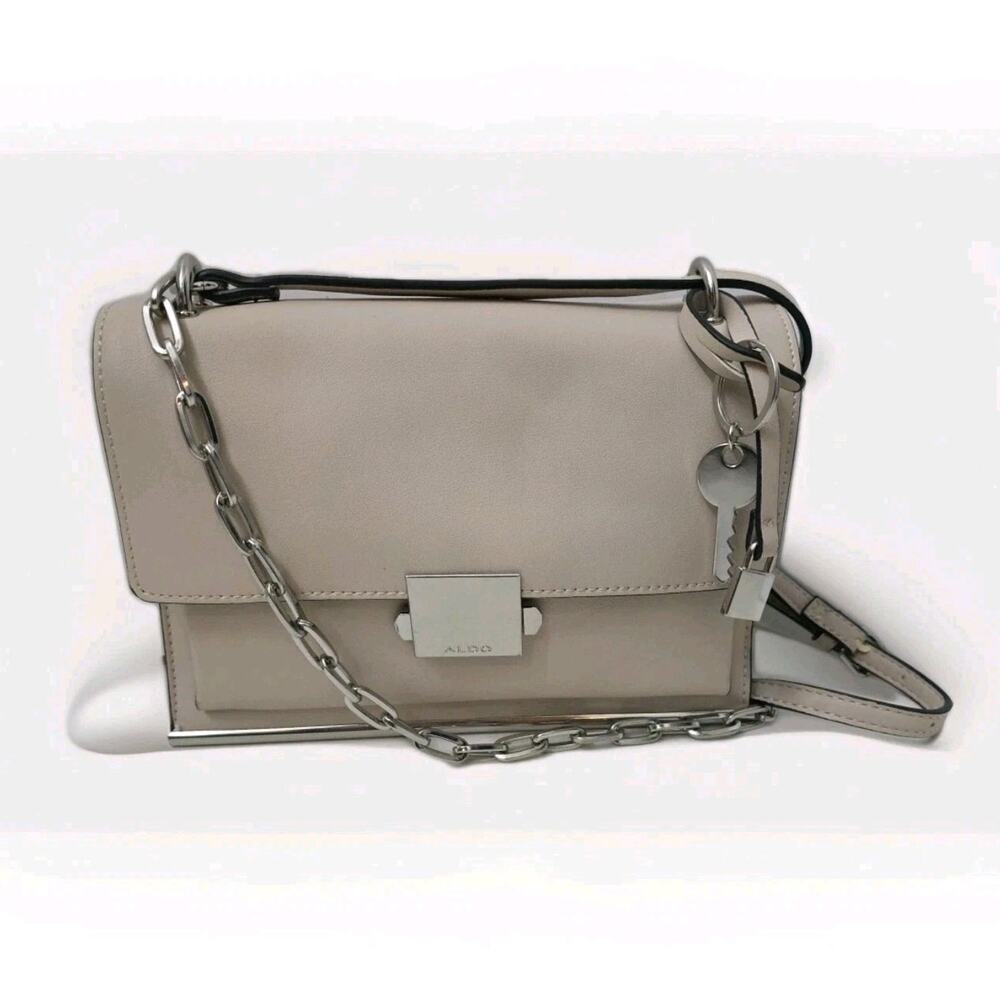 ALDO Beige Crossbody Bag with Glitter Accordion Sides & Chain Strap Lock & Key